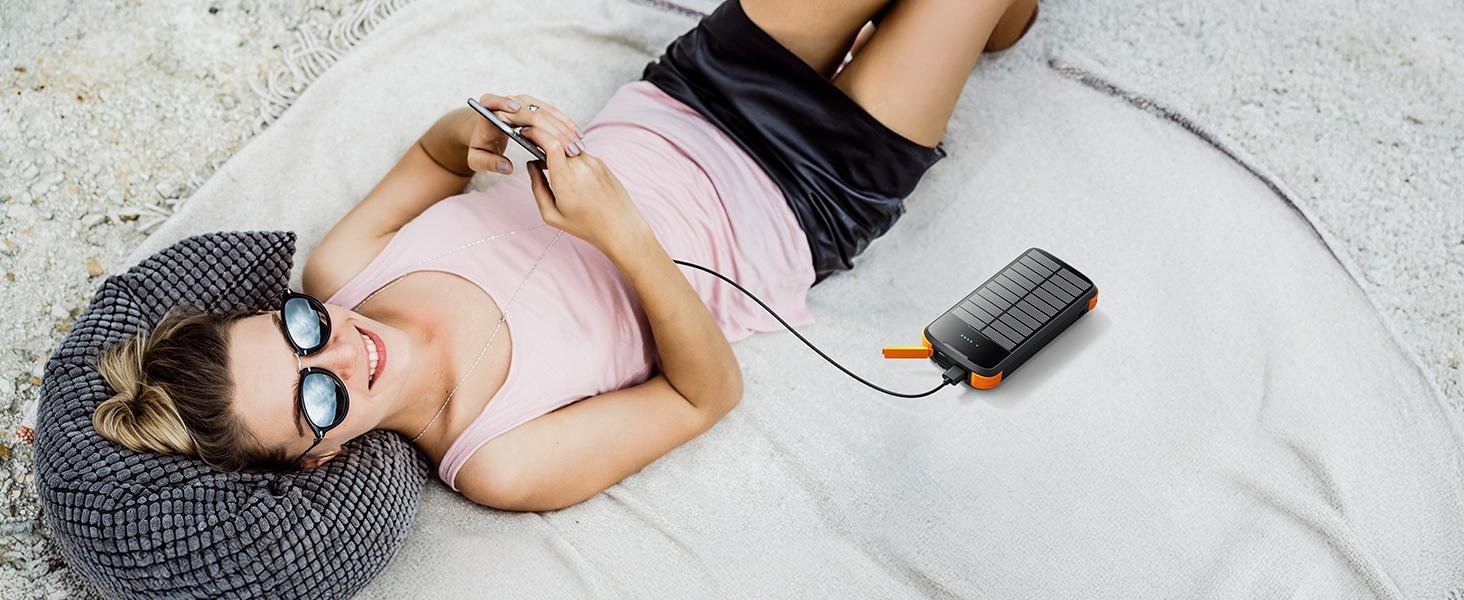 40000mAh Power Bank: Built-in 4-wire high-power flashlight solar power bank, a reliable choice for outdoor travel, compatible with various models of mobile phones and tablets. Smartphone Portable Battery Powered Durable Lithium Battery