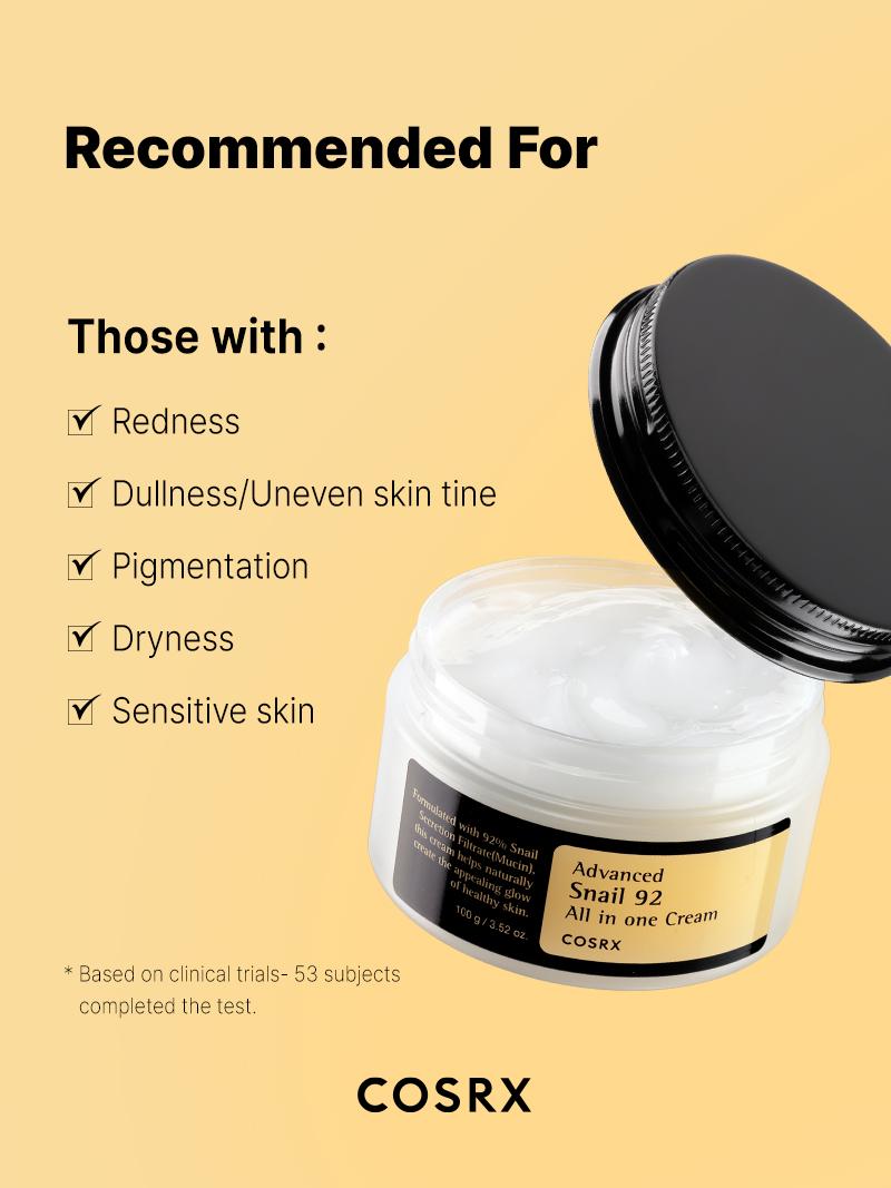 [COSRX Official] Advanced Snail 92 All In One Cream (100g) | ULTIMATE SOLUTION CREAM NOURISHES, MOISTURIZES & REPAIRS DAMAGED SKIN Effective Moisturizer Lightweight Moisturizer