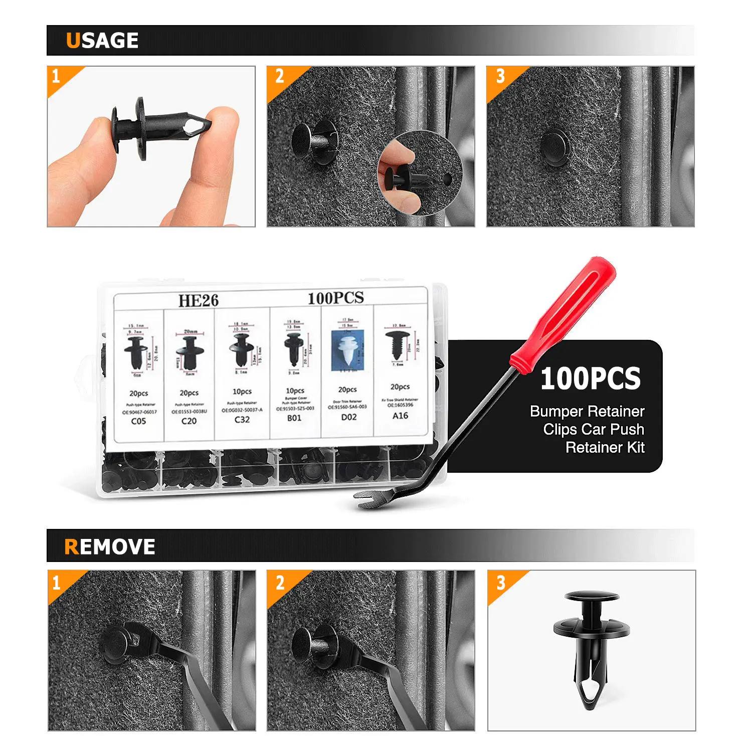 100 PCS Universal Expansion Screw Clips Set for Automobiles ,Mudguard Leaf Plates Door Panel Clips, Bumper Push Fastener Rivet Clamp Expansion Screw, Universal Rivets Fasteners Replacement Kit