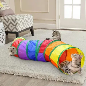 Rainbow Color Pet Cat Tunnel Toy, 1 Count Foldable Cat Training Interactive Tunnel,  Plush Mouse Cat Teaser Toy, Indoor Outdoor Cats & Dogs Toy