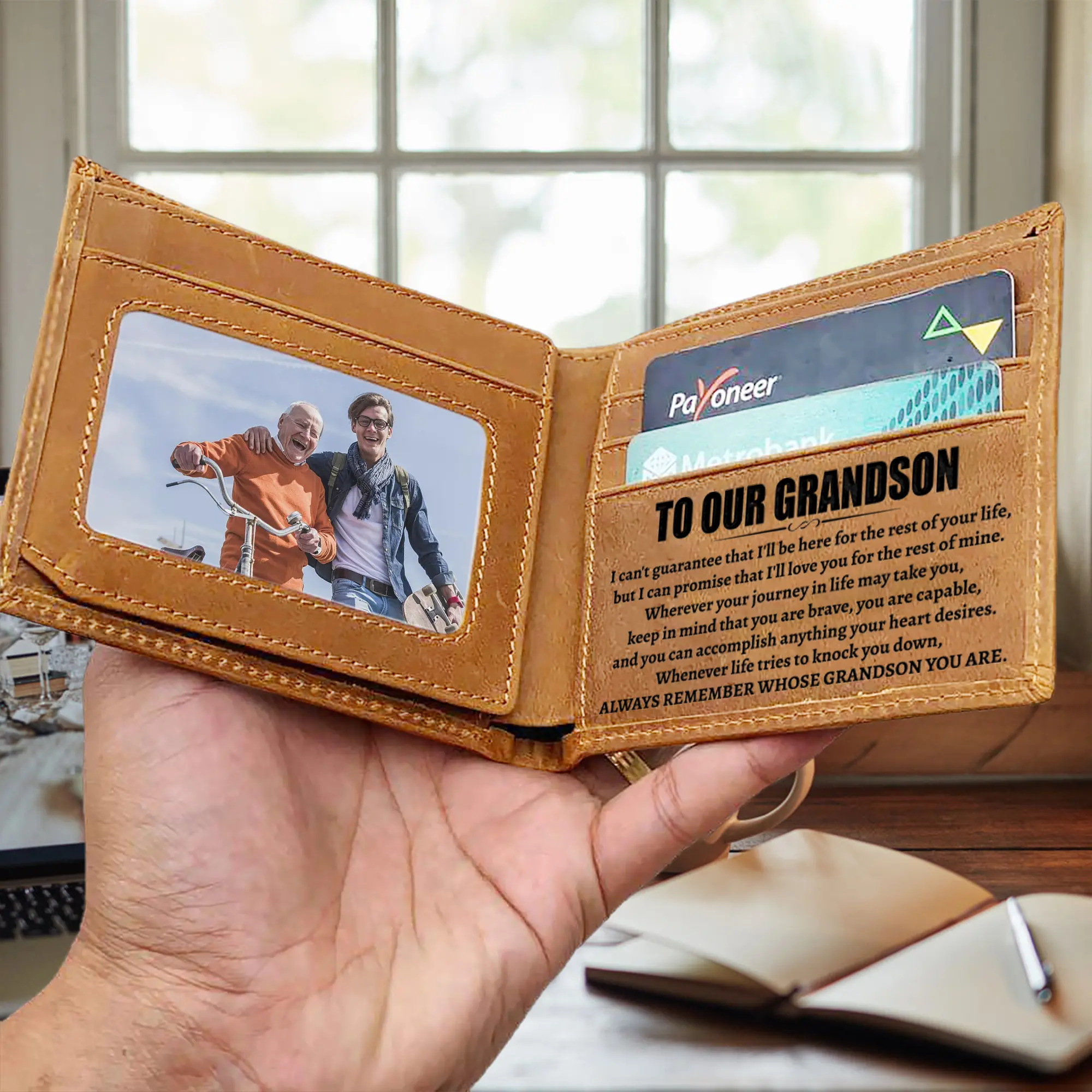 To Our Grandson Gifts Ideas, Leather Brown Grandson Wallet from Grandma Grandpa, Birthday Graduation Christmas Gifts for Grandson