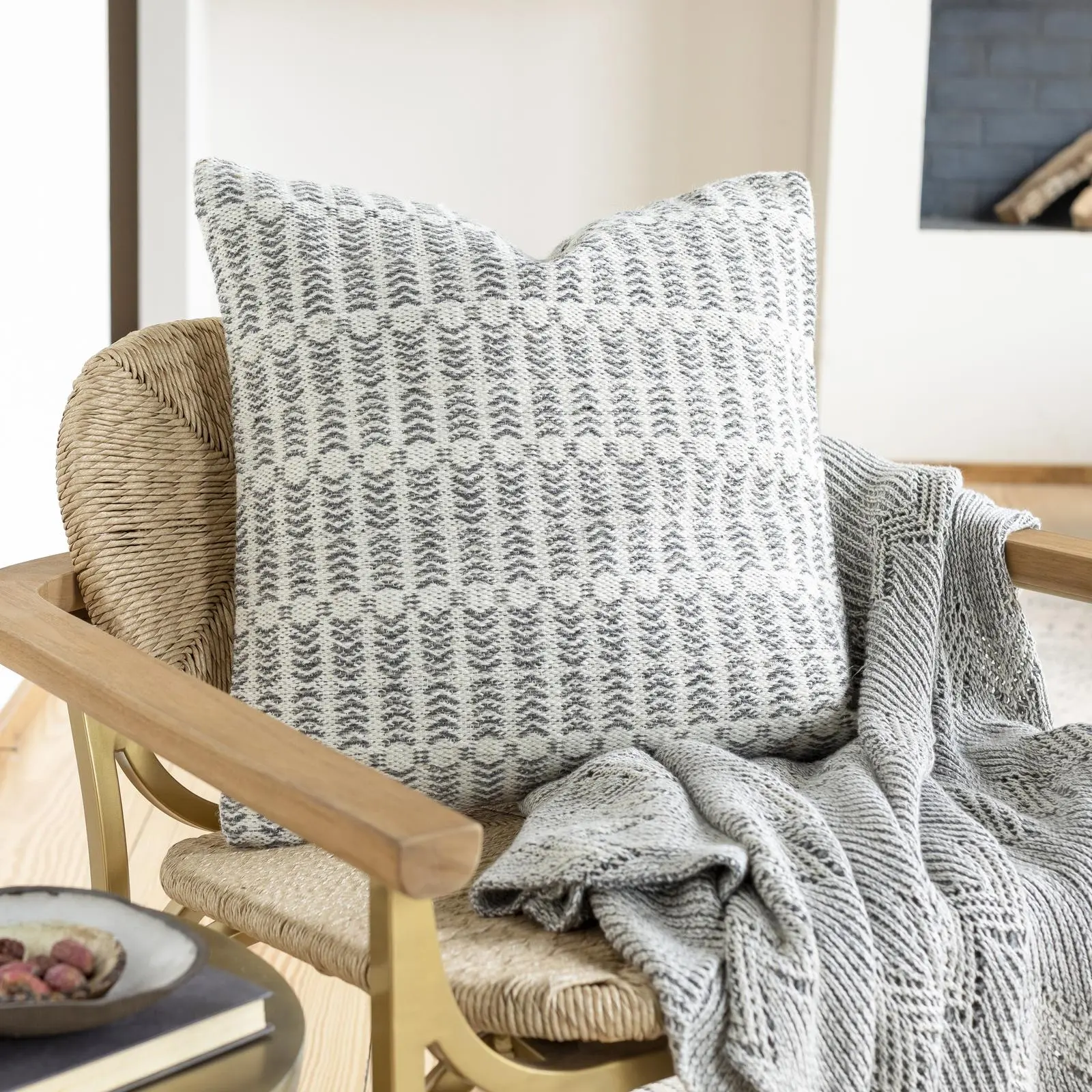 Livabliss Leif Cottage Square Accent Pillow - 1-Piece Neutral Tones Home Decorative Cushion for Indoor Sofa, Bedding & Soft Furnishings Accessory