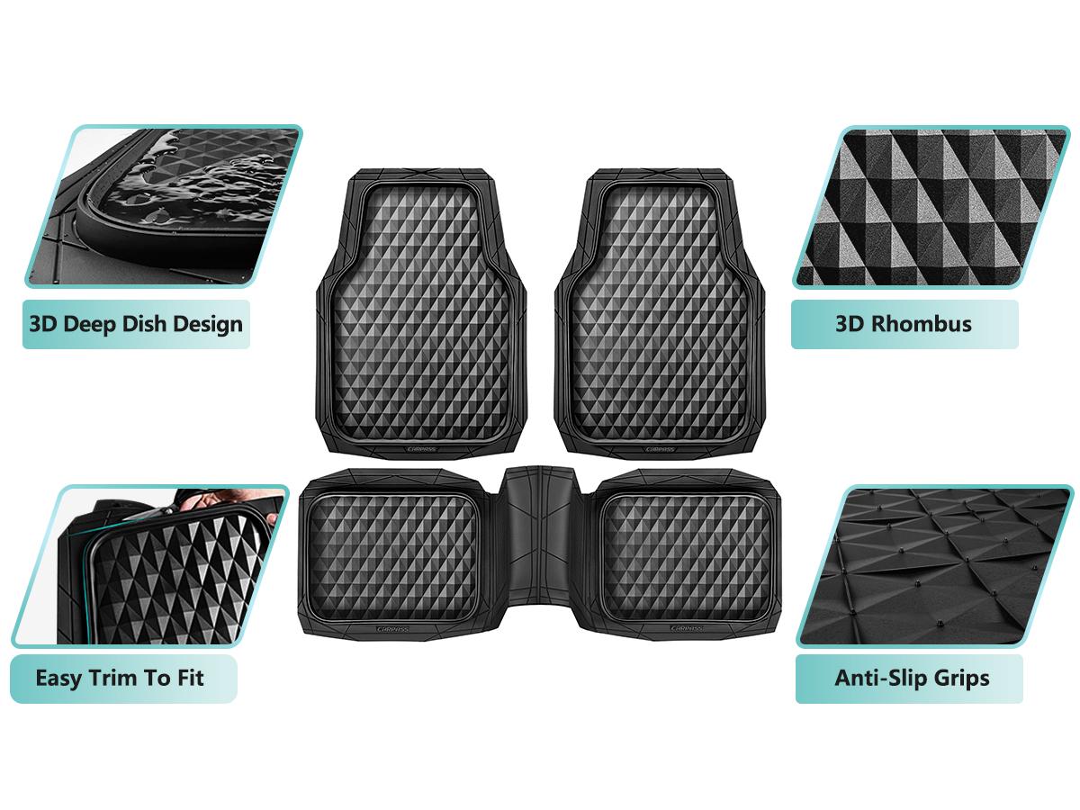 CAR PASS 3pcs Heavy Duty Rubber Car Mats, Deep Dish All-Weather Floor Mat for Car Full Set Durable Anti-Slip 3D Rhombus Waterproof Trim to fit Liner Universal Fit Automotive,Sedan,SUV,Truck Vehicle Carbon CAR PASS 3pcs Heavy Duty Rubber Car Mats, Deep Dish All-Weather Floor Mat for Car Full Set Durable Anti-Slip 3D Rhombus Waterproof Trim to fit Liner Universal Fit Automotive,Sedan,SUV,Truck Vehicle Carbon