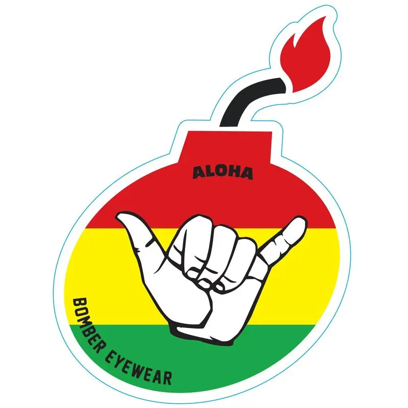 Aloha Bomber Eyewear Sticker – Shaka Rasta Bomb Vinyl Decal 3 Inch