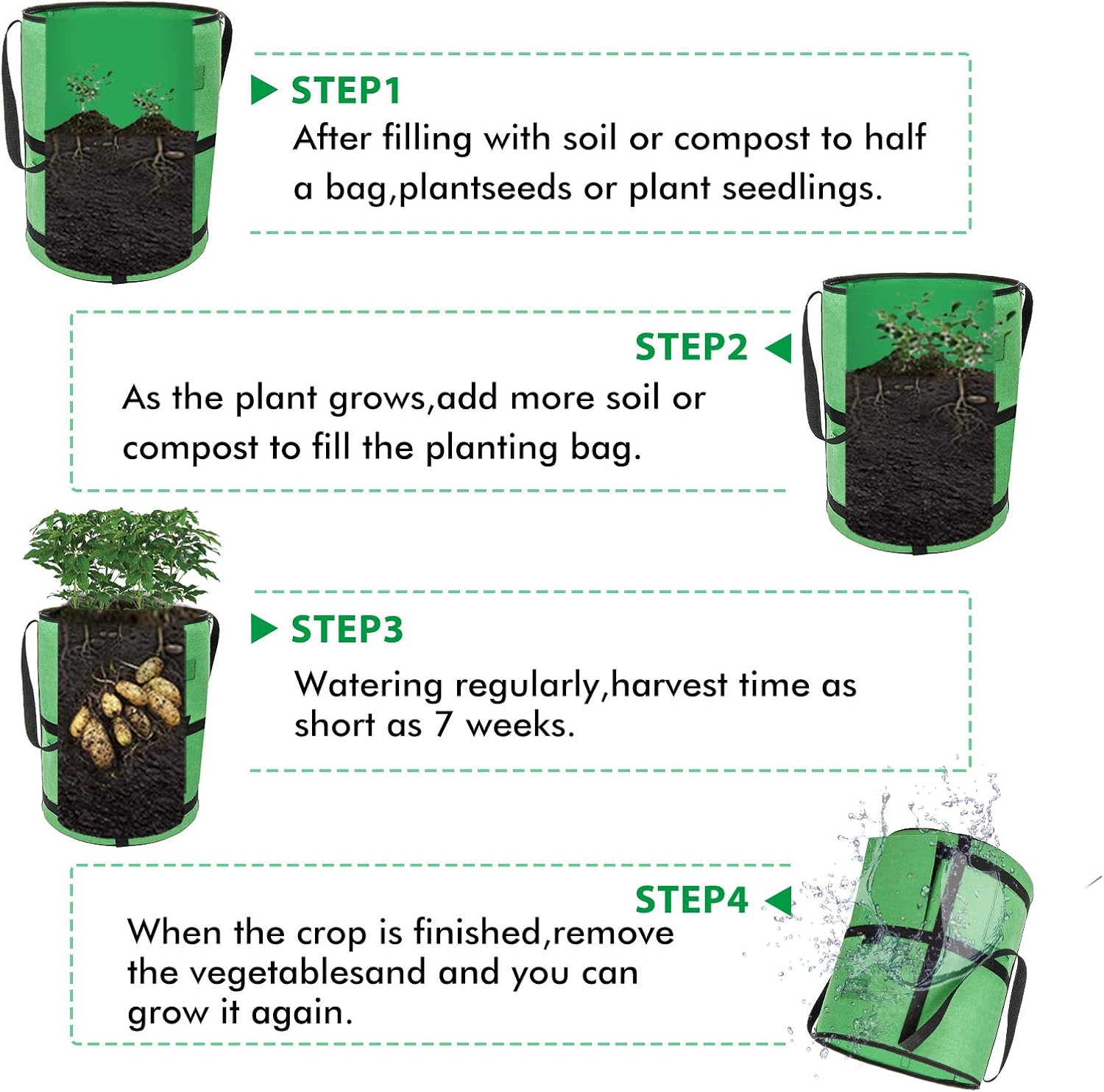 TENOVER Kartoffel-Anbaubeutel, 2 x 43 l Pflanzbeutel/Garten-Kartoffel-Pflanzbeutel, doppellagiger, atmungsaktiver Vliesstoff mit Fenstererde