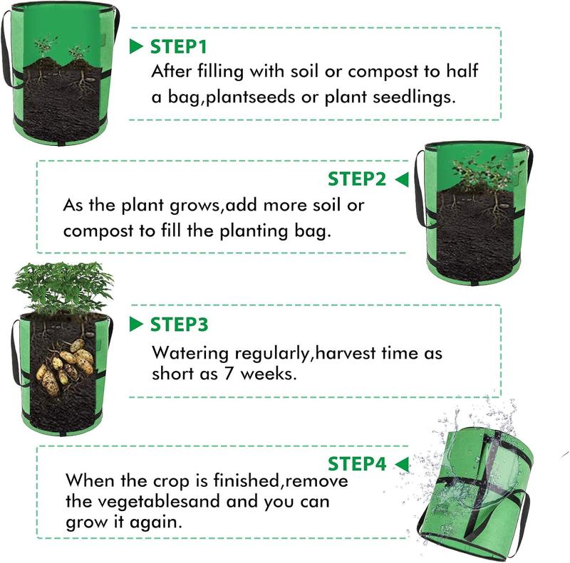 TENOVER Kartoffel-Anbaubeutel, 2 x 43 l Pflanzbeutel/Garten-Kartoffel-Pflanzbeutel, doppellagiger, atmungsaktiver Vliesstoff mit Fenstererde