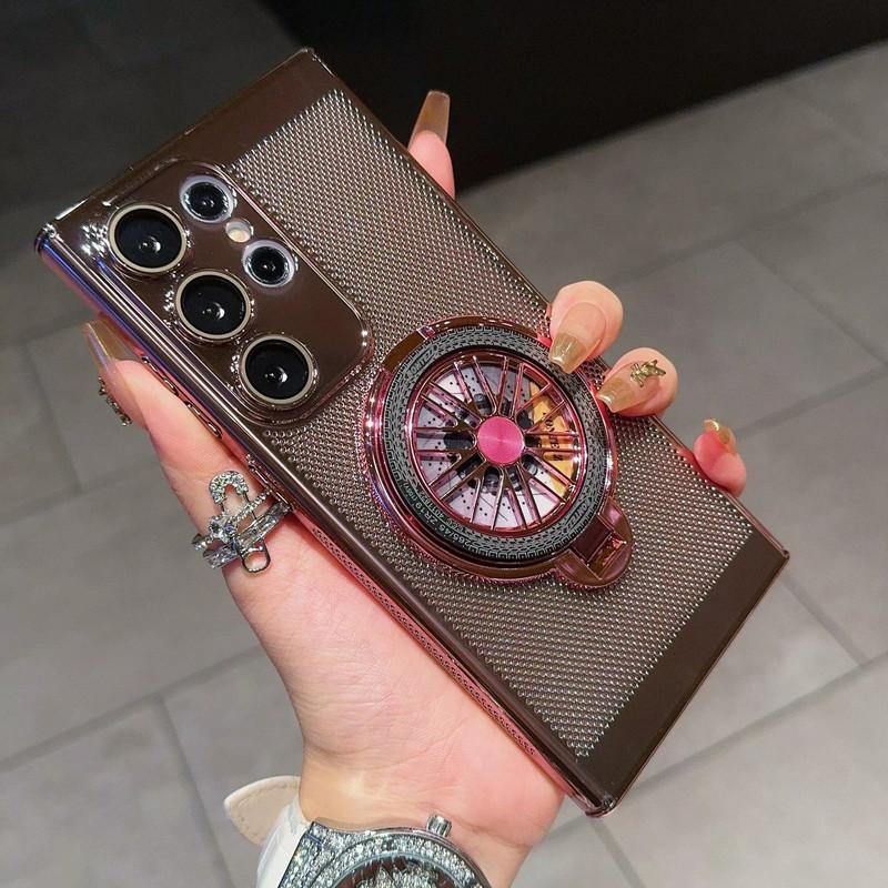 Compatible with S26Ultra/S25Ultra/s24/s23 Rotating gyroscope stand phone case, electroplated heat dissipation mesh shell, fully wrapped lens film phone case -HN311-1