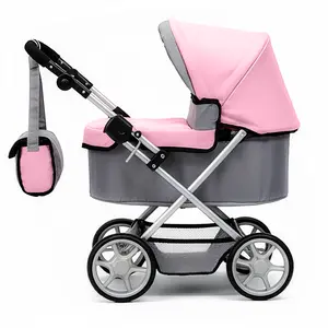 Doll Stroller Playset for 55cm Dolls, Adjustable Hood, Lightweight Foldable Buggy with Storage Basket & Shoulder Bag, Realistic Design for Imaginative Play