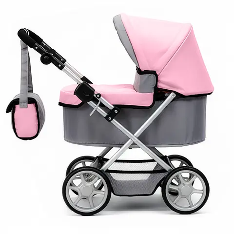 Unisex 18-22 in Doll Stroller Playset dp001 - Adjustable Sunshade Hood, Lightweight Foldable Buggy, Storage Basket, Shoulder Bag, Realistic Design, Latex-Free Home Gift for 3-4 Years Toddlers