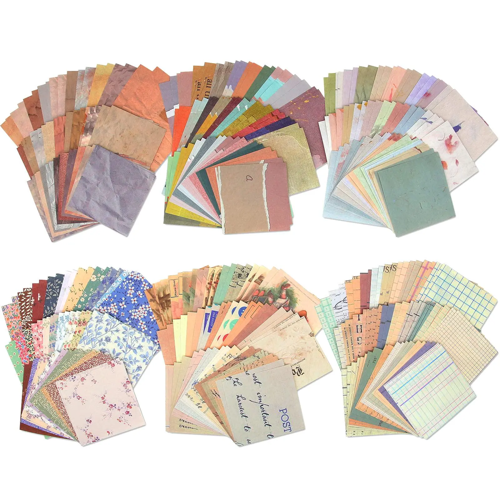 Vintage Aesthetic Scrapbook Supplies Craft Paper Kit - 6 Pack, 360 Sheets, 2.3x4.3 Inches, Stickers for DIY Journaling, Decoration, Home Decor, Landscape Craft Projects