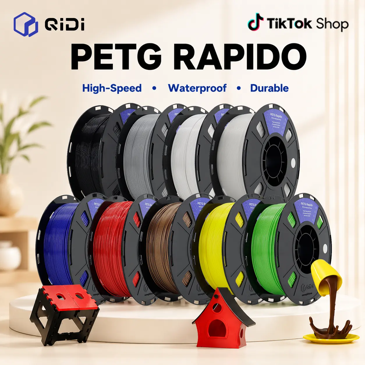 QIDI PETG Rapido 3D Printing Filament, 1.75mm, 1kg (2.2lbs) Spool, 300mm/s Fast Printing, Waterproof, Durable, Enhanced Fluidity, Cooling Properties, RFID Chip, Improved Efficiency, Compatible with Most FDM 3D Printers