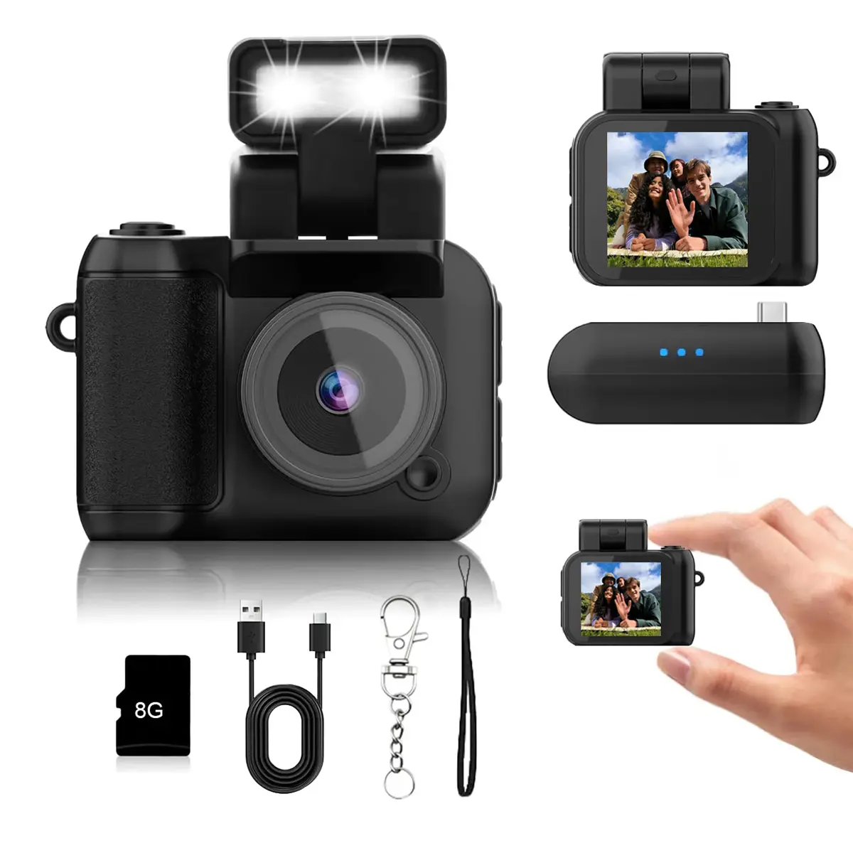 Y4000 Kids' Mini CMOS LCD Video Camcorder - 1920*1080P HD Recording, 1.44 in Screen, 6 Filters, Waterproof Cartoon Keychain Toy Camera, micro SD Support, AVI Format, Batteries, USB Cable, Ideal Birthday Gift, Abs, Yes, 130G, Automatic, Fixed Focus, 2.2F/2