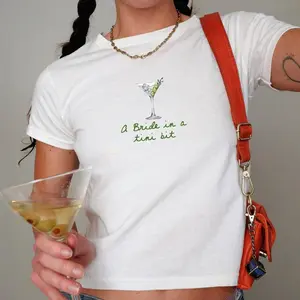 A Bride In A Tini Bit Baby Tee, Martini Bachelorette Party Y2K Tee, Martini Bride Tee, Gift For Bridesmaid, Trendy Y2K Top,Bride To Be Shirt