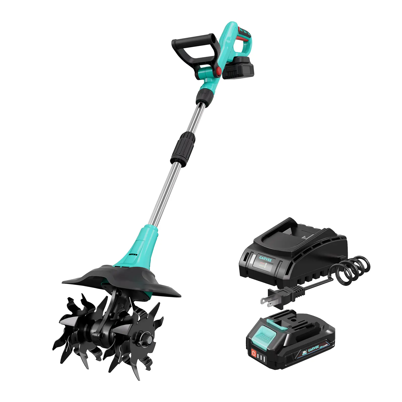 Portable Wireless Electric Garden Tiller Cultivator Tool, 40V/20V Battery-Powered Cordless Rototiller with Adjustable Tines for Lawn, Yard Soil Digging