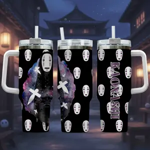 Spirited Away Kaonashi No Face 40oz Tumbler with Handle & Straw | Studio Ghibli Galaxy Art Travel Mug | Premium Insulated Fan Merch Gift Idea