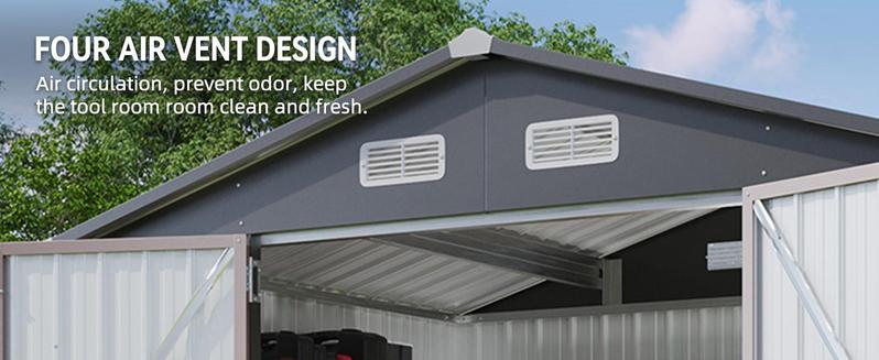 Aoxun 10 x 12FT Outdoor Storage Shed with Double Hinged Large Door & Lockable Door Metal Sheds for Garden Backyard Patio Black & Brown Water Resistant