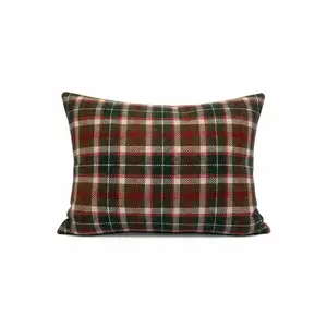 Wool Plaid Pillow Green Red 26x20