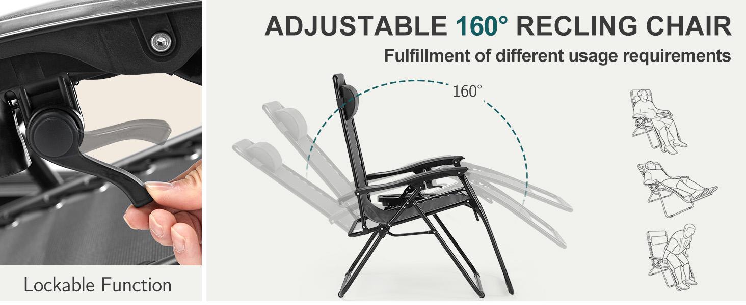 Set of 2 Zero Gravity Chairs with Cup Holder Trays, Camping Patio Outdoor Folding Lounge Chairs, Adjustable Pillow, Poolside Accessory