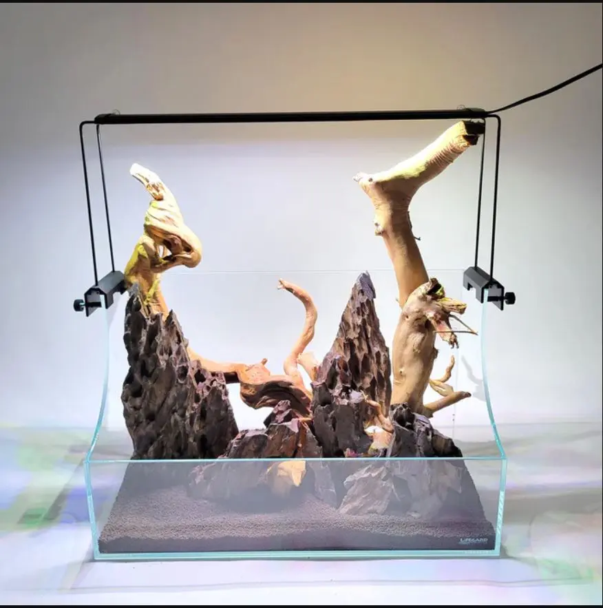 Lifegard Rimless Curved Sides Low Iron Glass Terrarium-Paludarium Complete Kit, 3.6 gal, 5mm Thickness, 18" Full Spectrum Light, 8" LED Light Mounting Brackets, External Filter Connection, Leveling Mat, 18.90"x8.86"x5", Customizable Displays, Arrangement