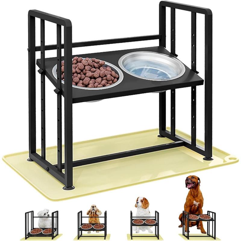 Elevated Metal Dog Bowls with adjustable height, equipped with 2 stainless steel bowls and Spill Proof Mat, suitable for food&water feeders for medium and large dogs Elevated Metal Dog Bowls with adjustable height, equipped with 2 stainless steel bowls and Spill Proof Mat, suitable for food&water feeders for medium and large dogs