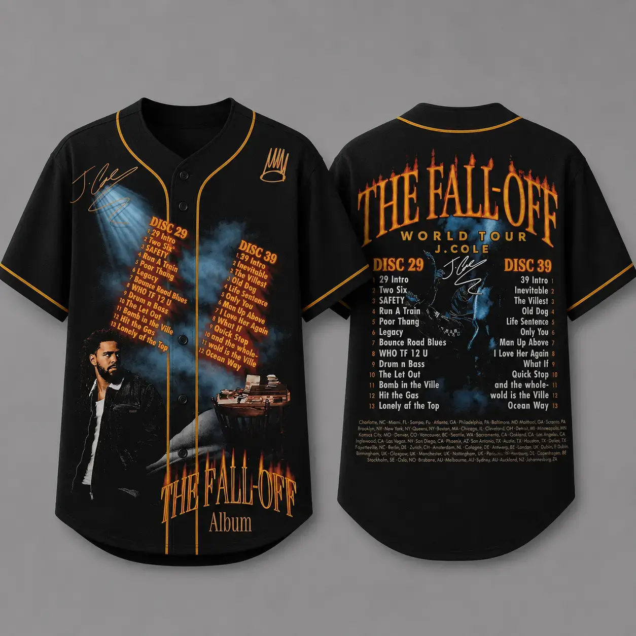 J Cole The Fall Off 2026 Unisex Baseball Jersey , Short Sleeves V-neck Button Down, Vintage Rap Music Merch, New Album Fan Gift
