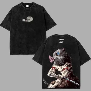 Inosuke Hashibira Beast Breathing V4 Demon Slayer Kimetsu No Yaiba Anime Double Printed Acid Washed Tee T-Shirt Top 90s Graphic Tees Merch Unisex Distressed Festive