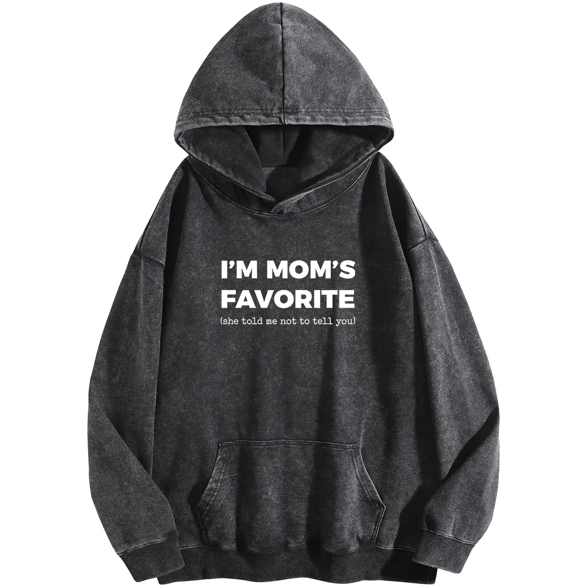 Holafish "I’M MOM'S FAVORITE" Print Acid Wash Hoodie Essential For Fitness Enthusiasts Vintage 2025 Sweatshirt Oversized Loose Fit Winter Warm Streetwear Casual Tunic Graphic Women's Long Sleeve Hoodies
