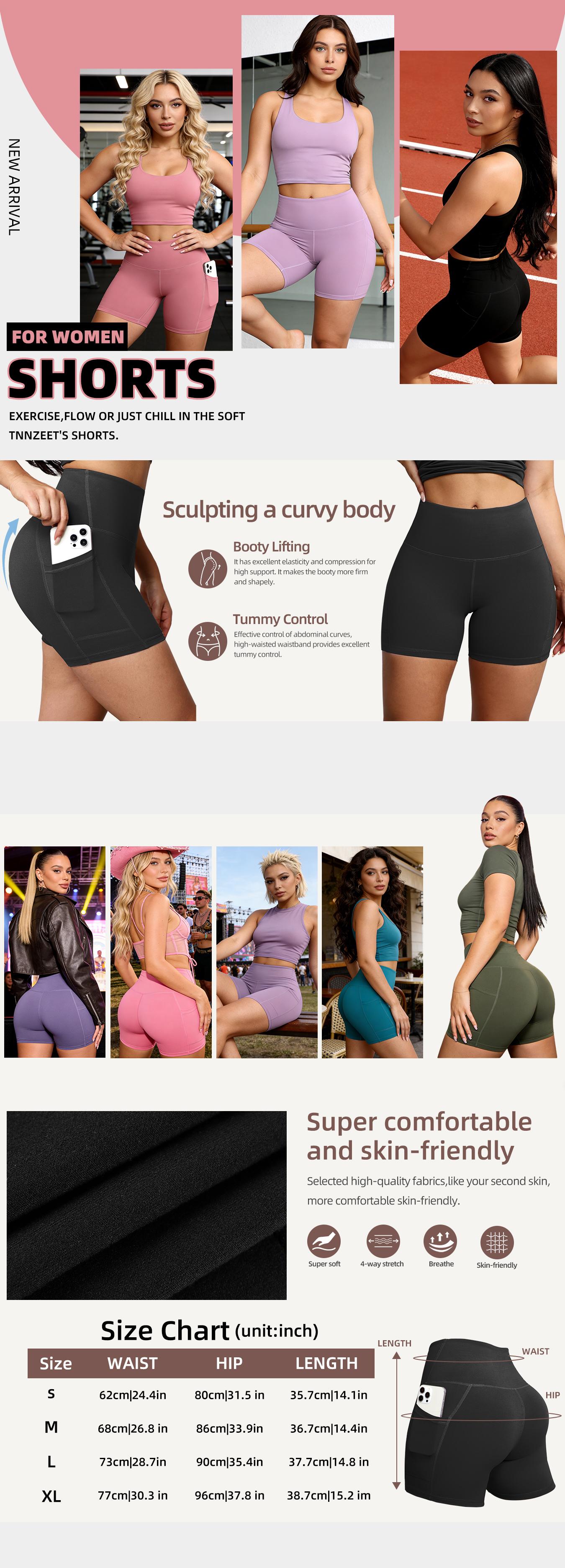 Women's High Waisted Biker Shorts 4 Packs Buttery Soft Stretchy Booty Lifting Tummy Control Yoga Gym Running Athletic Workout Shorts with Phone Pocket