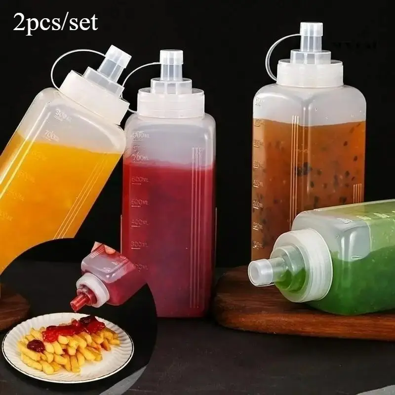 2 pcs large capacity Plastic Condiment Squeeze Bottles for Sauces, 27/34 oz Sauce Squeeze Bottle - Leak Proof Oil, Syrup, Dressing Squirt Bottles, Cooking Oil Container, Kitchen Gadgets, Kitchenware
