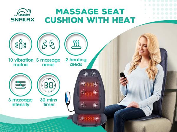 Snailax Massage Cushion with Heat - Memory Foam Neck and Lumbar Support, 10 Vibration Motors for Back and Chair Adjustable Gift