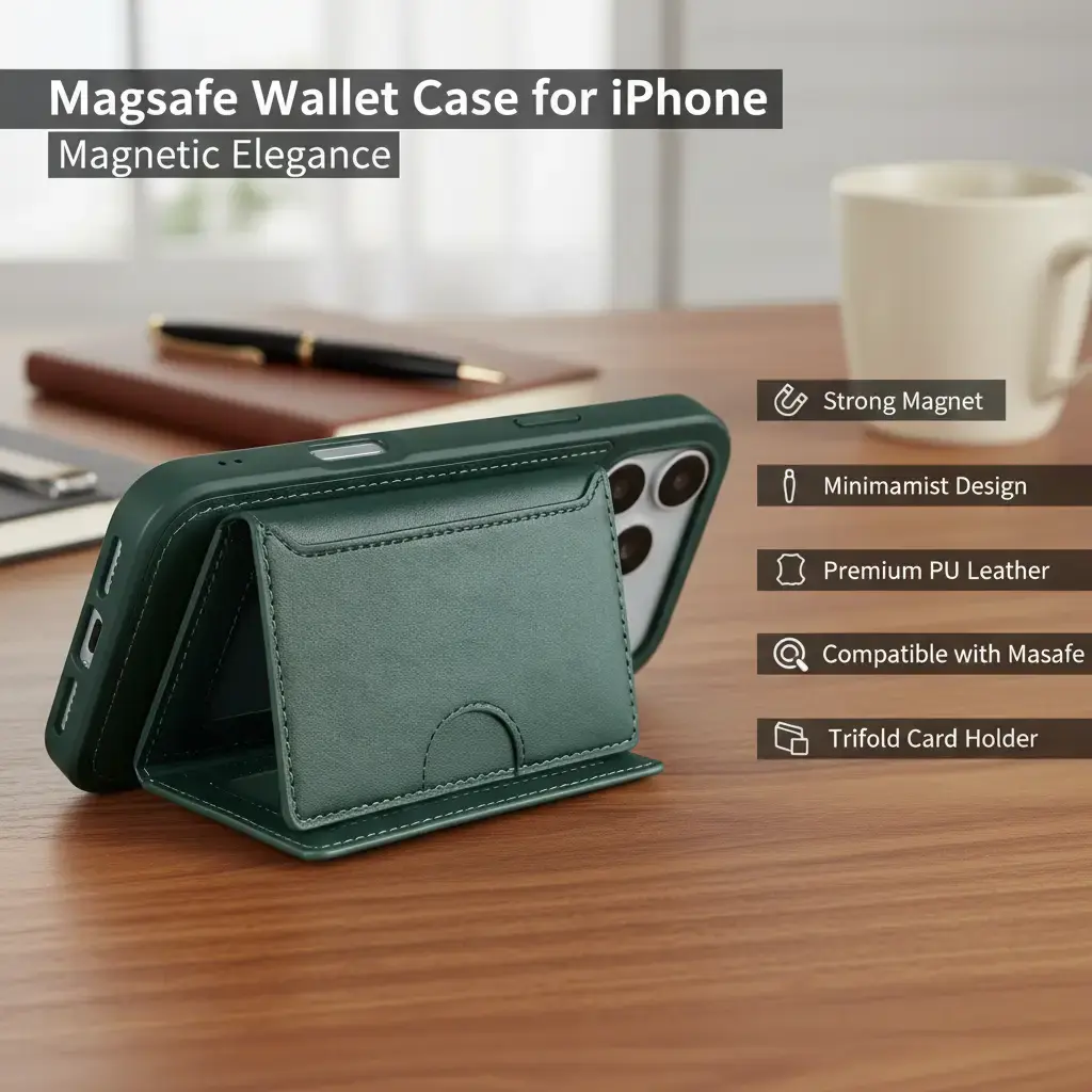 Eredtree for MagSafe Wallet Magnetic Trifold Card Holder-Strong Magnet Minimalist Phone Wallet Compatible with iPhone 16/15/14/13/12 Pro Max Plus for MagSafe Cases, Premium PU Leather outdoorfun 2511