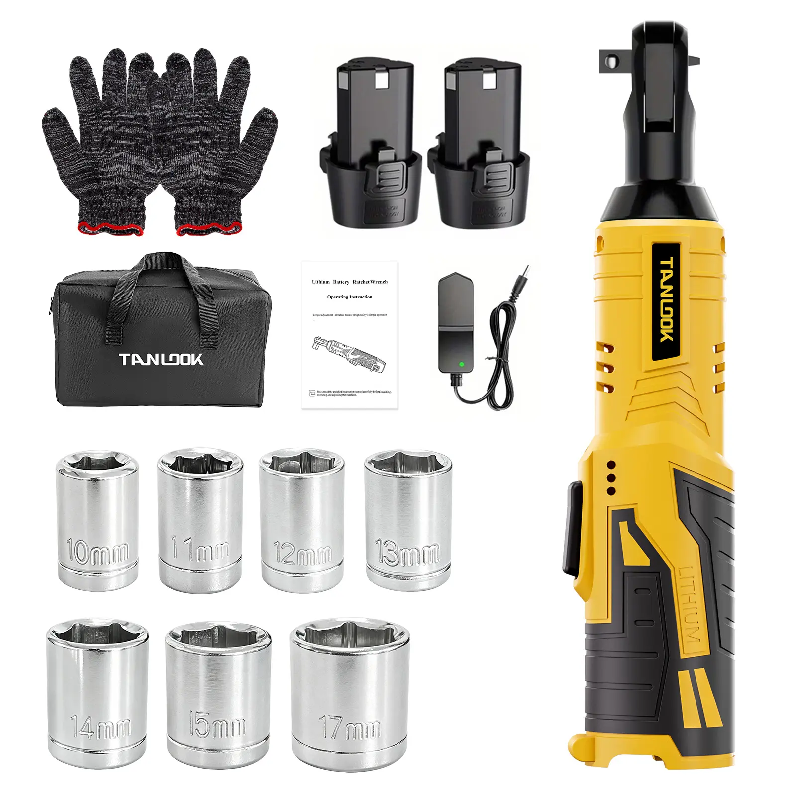 TANLOOK 20V Power Cordless Electric Ratchet Wrench - 1/2 in Multifunctional Wrench, High Torque Impact Right Angle Tool, Rechargeable Lithium Ion Batteries with Varied Configurations for Auto Repair, Machinery Maintenance