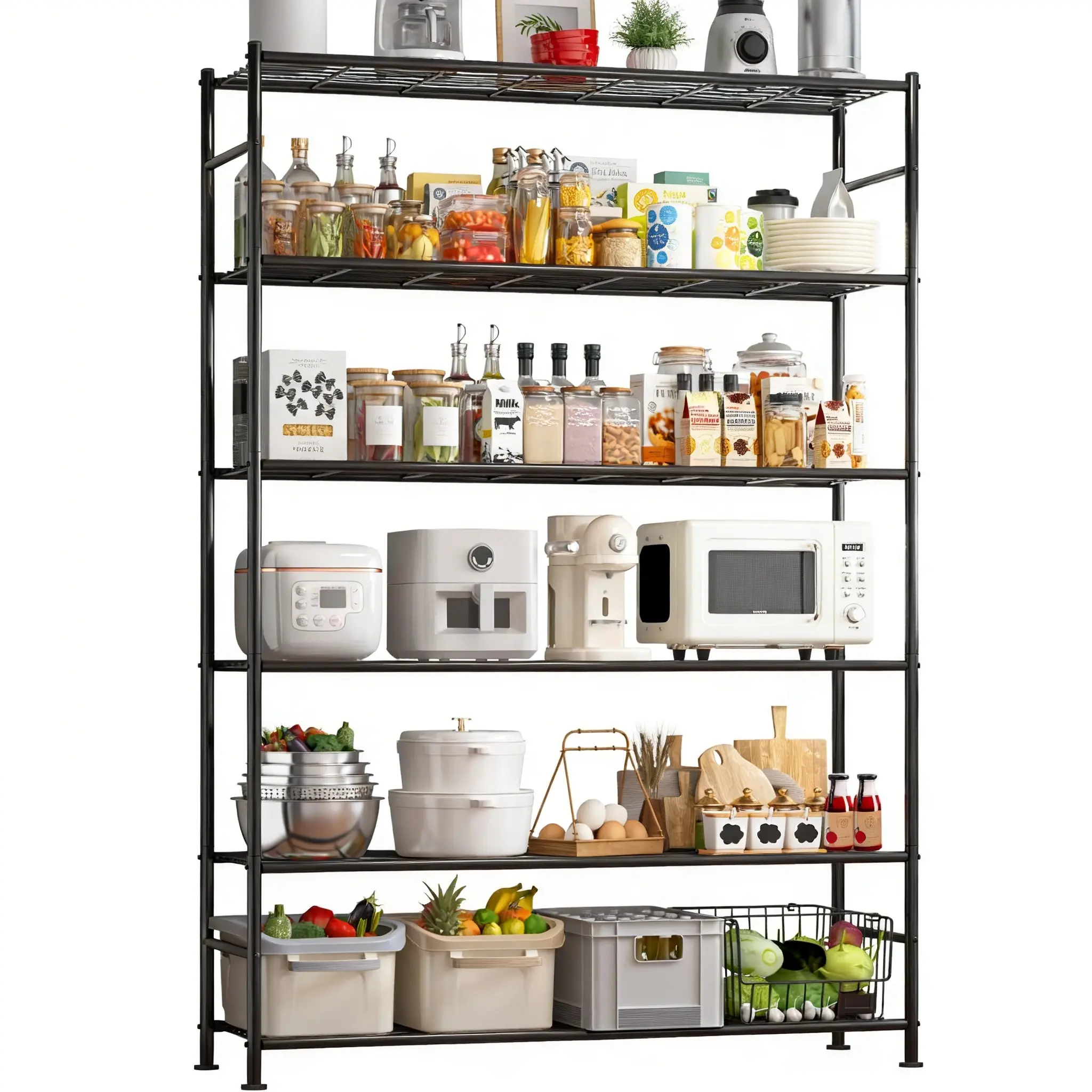 Heavy Duty Metal Storage Shelves, 4-6-Tier Garage Shelf Organizer with Leveling Feet, Easy Assembly Storage Rack for Garage, Pantry, Kitchen & Closet