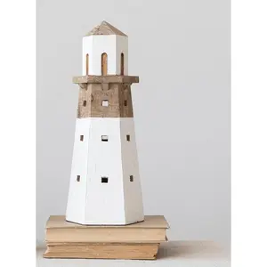 Wood Lighthouse, White & Natural, Large