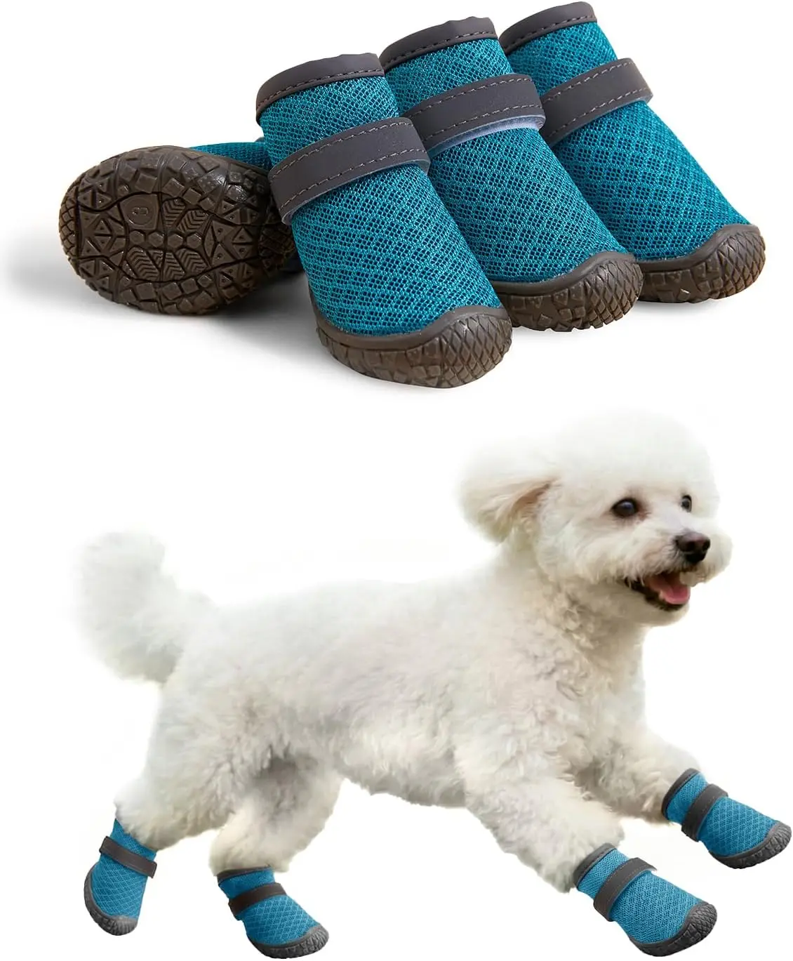 Dog Shoes Breathable Non-Slip Outdoor Booties for Small Medium Dogs, Pet Boots Paw Protector for Hot Pavement Hardwood Floors (Blue, X-Small)