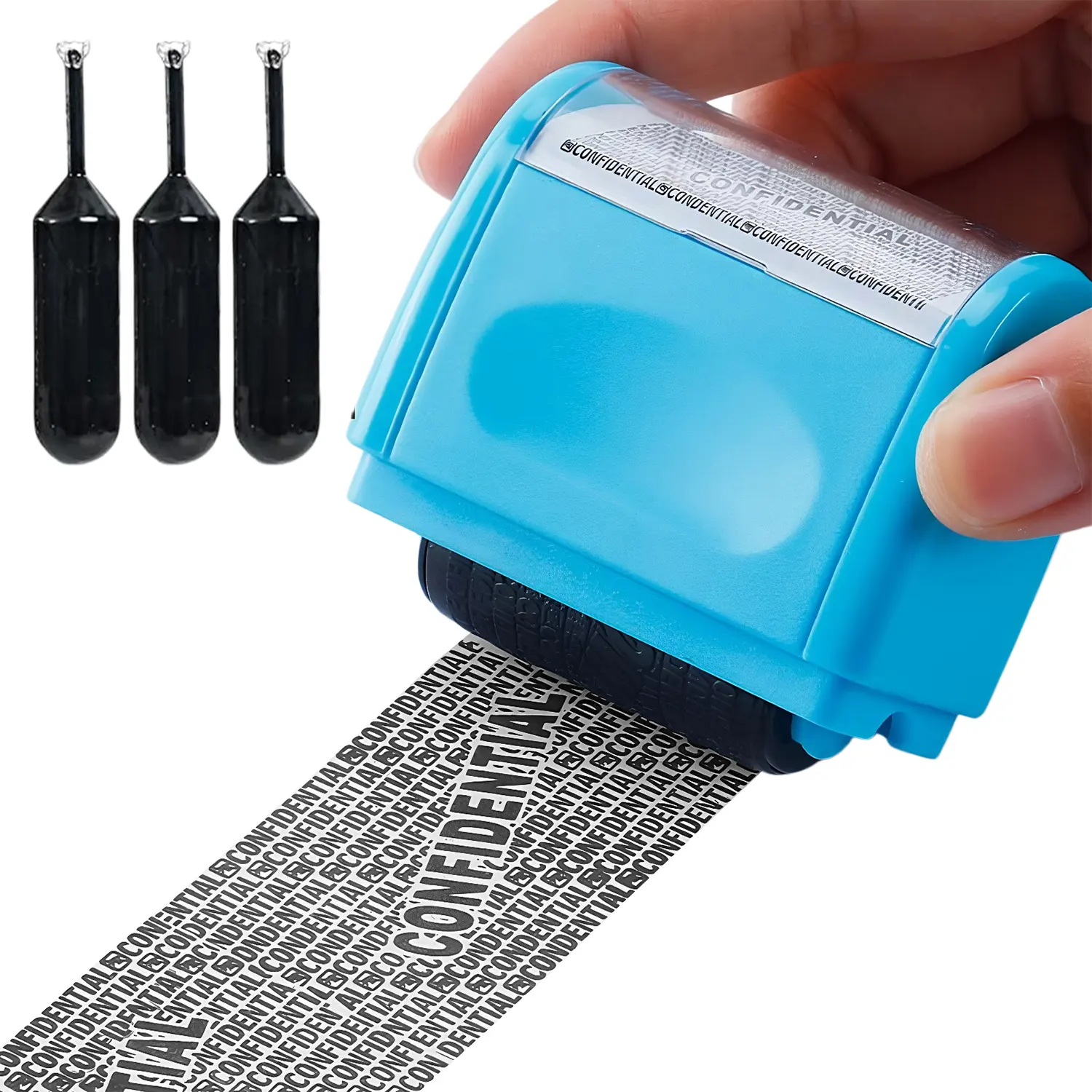 Identity Theft Protection Roller Stamp with 3 Ink Refills, Dense Repeating Pattern, Compact & Portable Address Billing Info Blocker, Effective Privacy Protection Stamping & Stamp Supplies for Home & Office