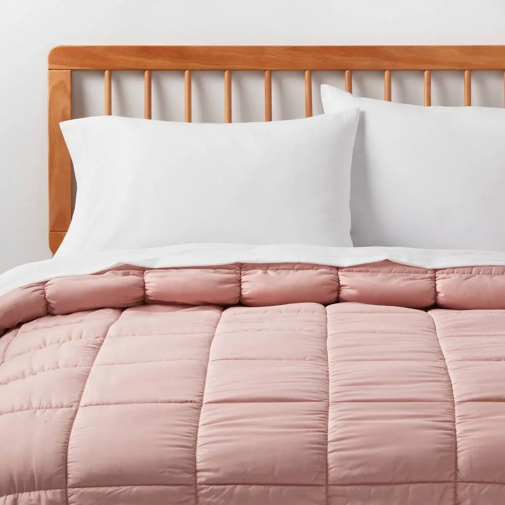 Box Stitch Puffer Comforter for Twin-Twin Extra Long Beds, Pink - Room Essentials Bedding