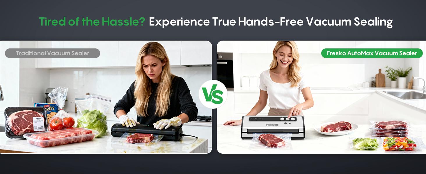 FRESKO AutoMax V2 Compact Vacuum Sealer Machine, Automatic Food Saver with Double Heat Seal, Includes Bags & Starter Kit FRESKO AutoMax V2 Compact Vacuum Sealer Machine, Automatic Food Saver with Double Heat Seal, Includes Bags & Starter Kit