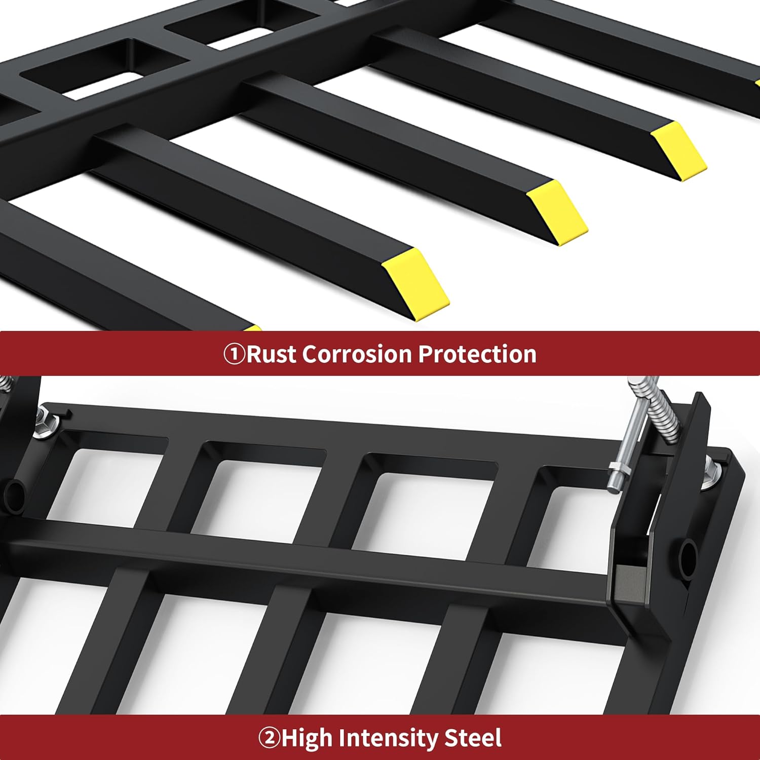 YITAMOTOR Clamp on Debris Forks - 48" / 58" 2500LBS / 4000LBS Heavy Duty Quick Attach Tractor Bucket Pallet Forks with Helical Screw Design for Skid Steer, Farm, Construction, Warehouse Truck