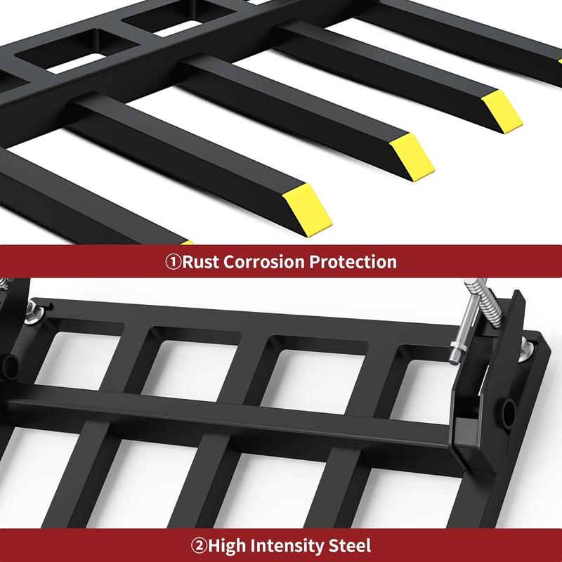 YITAMOTOR Clamp on Debris Forks - 48" / 58" 2500LBS / 4000LBS Heavy Duty Quick Attach Tractor Bucket Pallet Forks with Helical Screw Design for Skid Steer, Farm, Construction, Warehouse Truck