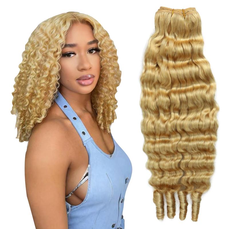 Burmese Curly Bundles Human Hair Water Wave 613 Honey Blonde 20 Inches 3C4A Quick Weave Extensions for Women 100% Unprocessed Virgin Hair Extra Thickness Easy Application