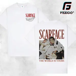 Scarface Two Sides Graphic Tee  The World is Yours Design with Tony Montana Iconic Image Perfect for Movie Fans and Streetwear Enthusiasts 100% Pure Cotton Y2K Streetwear Tee Menswear Casual Crewneck T shirt good  graphic tees gifts for him