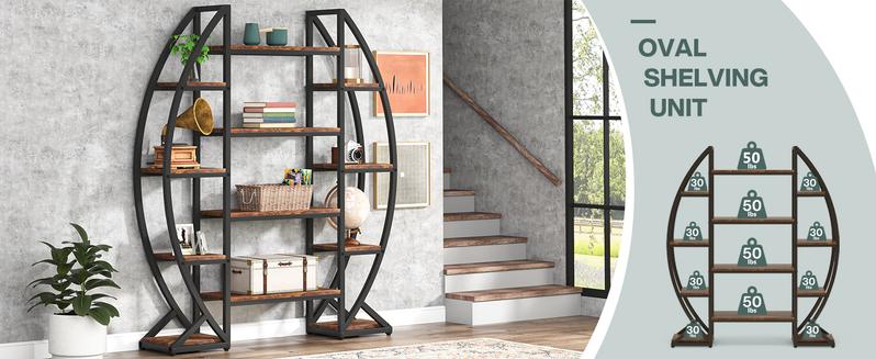 Tribesigns Bookshelf, Oval Triple Wide 5 Tiers Etagere Bookcases, Minimalist Oval Look, Industrial & Modern Charm, Industrial Display Shelves for Living Rooms, Bedrooms, and Home Offices,