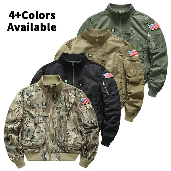 Men's Military MA-1 Bomber Jacket, a Windproof Retro Flight Garment in Smooth Fabric for a Casual Streetwear Vibe, Menswear, Ribbed, Coats, Camouflage
