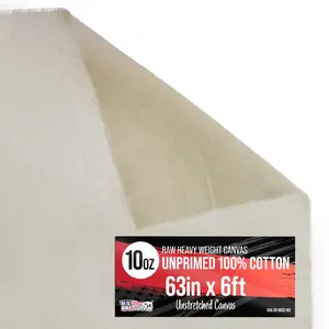 U.S. Art Supply 10-Ounce Unprimed Canvas Roll, 63" Wide x 6' Long (2 Yards) - 100% Cotton, Woven, Acid-Free - Unstretched Canvas Rolls for Painting, Murals, & DIY Crafts