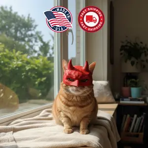 Devil Cat Mask – Funny Red Horned Pet Costume for Cats