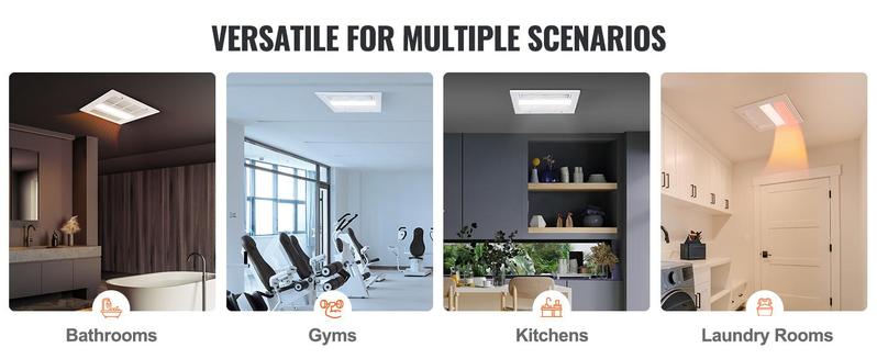 VEVOR Bathroom Exhaust Fan, TikTokShopBlackFriday, 1500W Heating, 110 CFM High-Efficiency Ventilation, 1.5sones Low Noise Operation, Energy-Saving Bathroom Ceiling Fan, No Need For Attic Access, For Various Ceilings