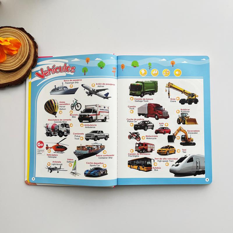 Educational Talking Sound Book – 470+ Words, 21 Themes, 6 Songs & Piano Keys | Perfect Gift for Kids Ages 3–9 | Fun & Interactive Learning Toy Colorful Car