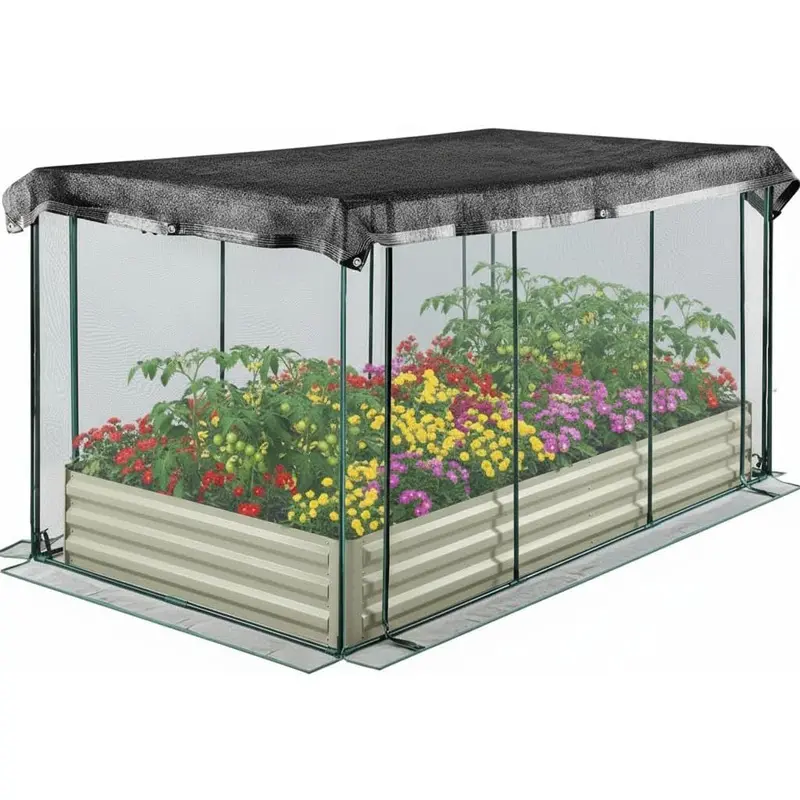 Galvanized Raised Garden Bed with Cover Shade Cloth Kit Open Base Outdoor Metal Planter Box for Vegetables