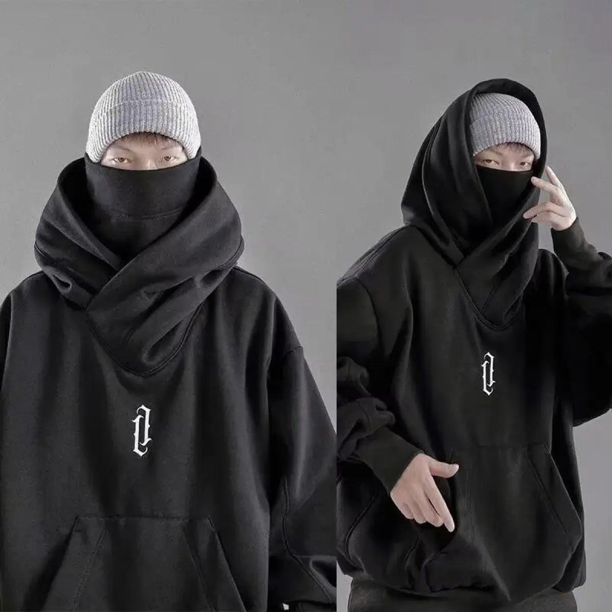 Embroidery Turtleneck Sweatshirt for Men's Japanese Ninja Hoodies Autumn Hip Hop Fleece Pocket Streetwear Oversized Hoody, TrendyLook, Lightweight, BasicStaple, AllDayWear, EverydayLook, AthleisureFit figure flattering